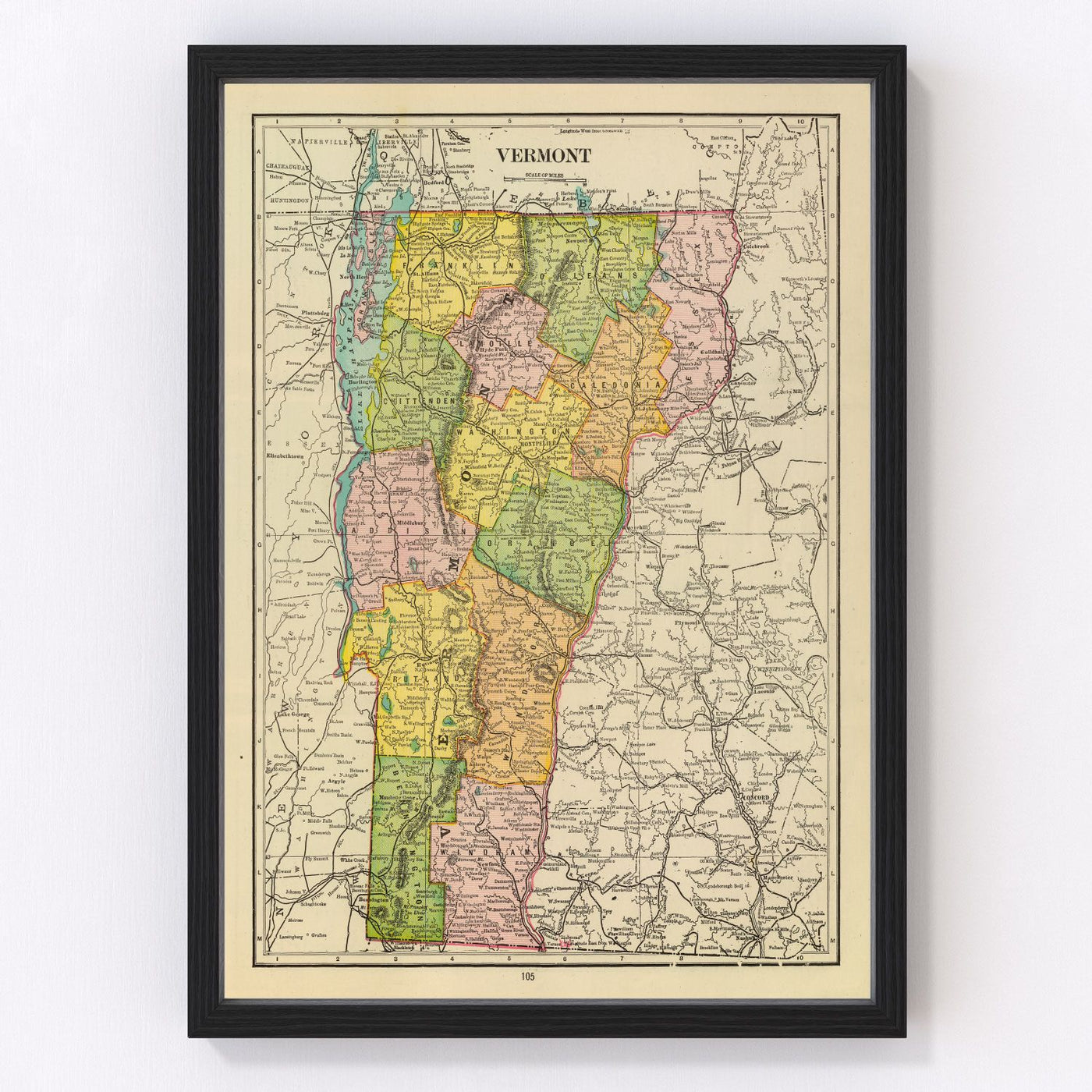 Vermont Vintage Map 1909