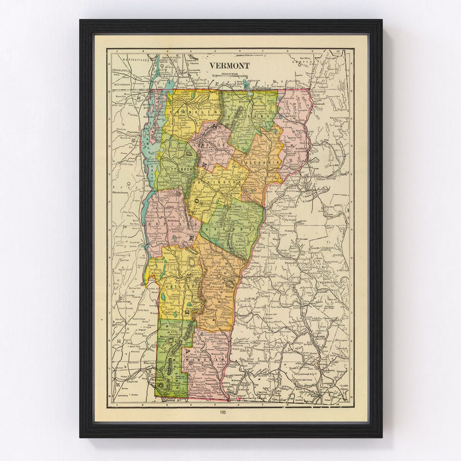 Vintage Map of Vermont 1909