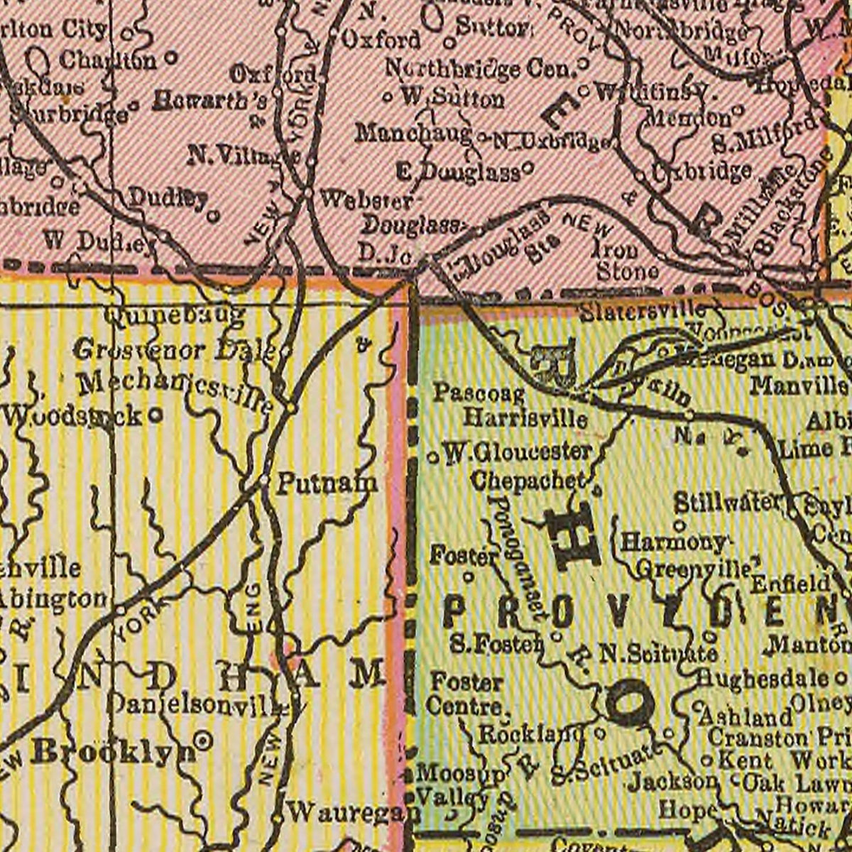 Restored historic details from the 1909 state map of County, Massachusetts & Rhode Island