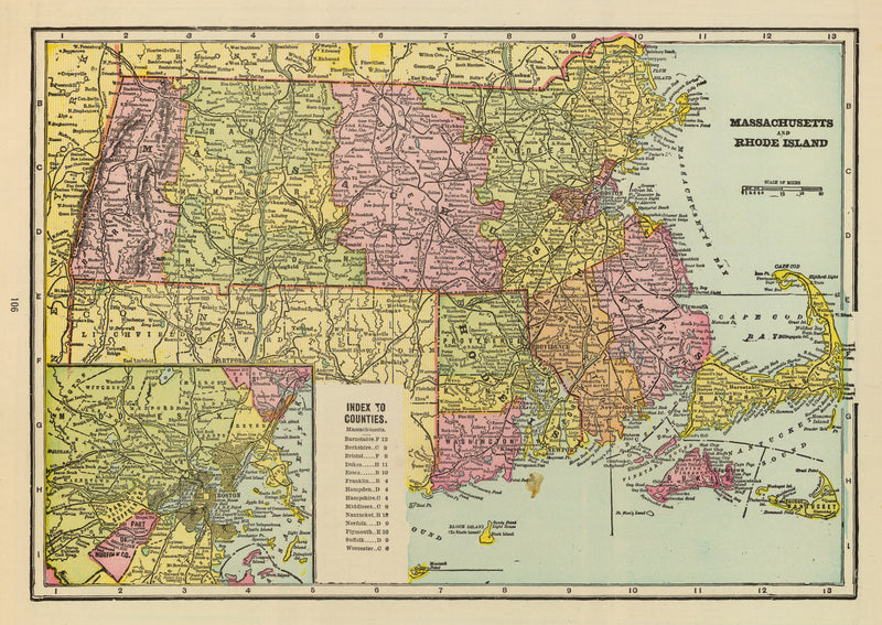 Size comparison using Vintage Map of Massachusetts & Rhode Island 1909
