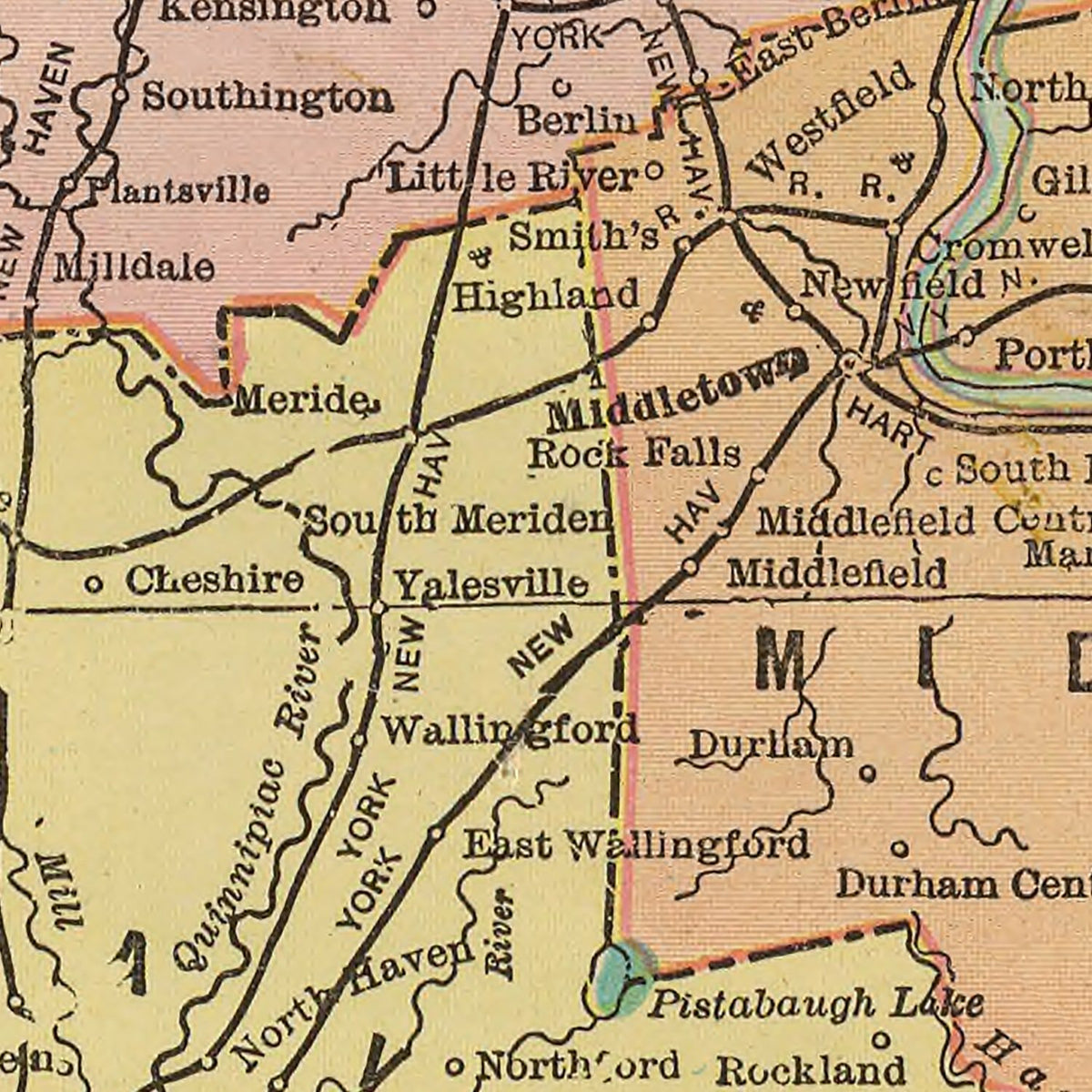 Restored historic details from the 1909 state map of Connecticut, Connecticut