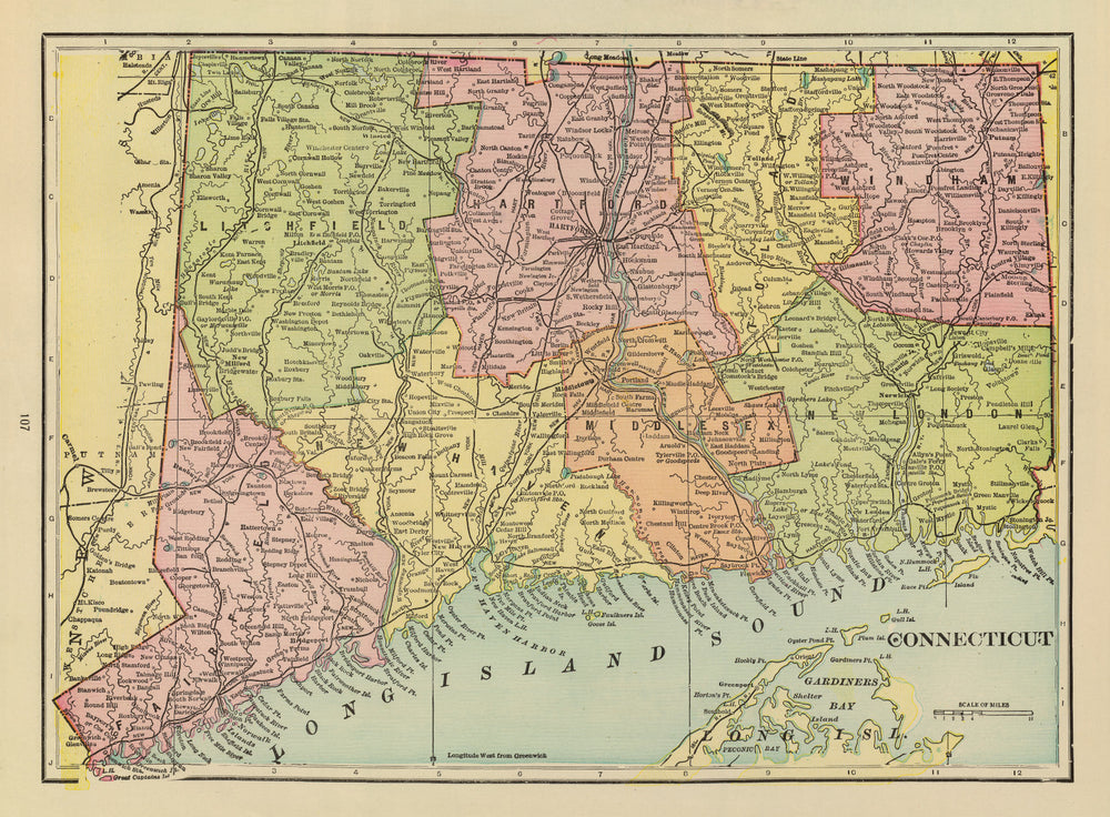 Vintage Map of Connecticut 1909 print style example