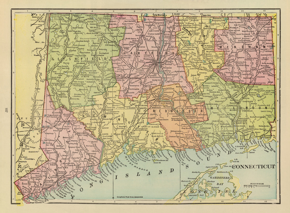 Preview of Vintage Map of Connecticut 1909