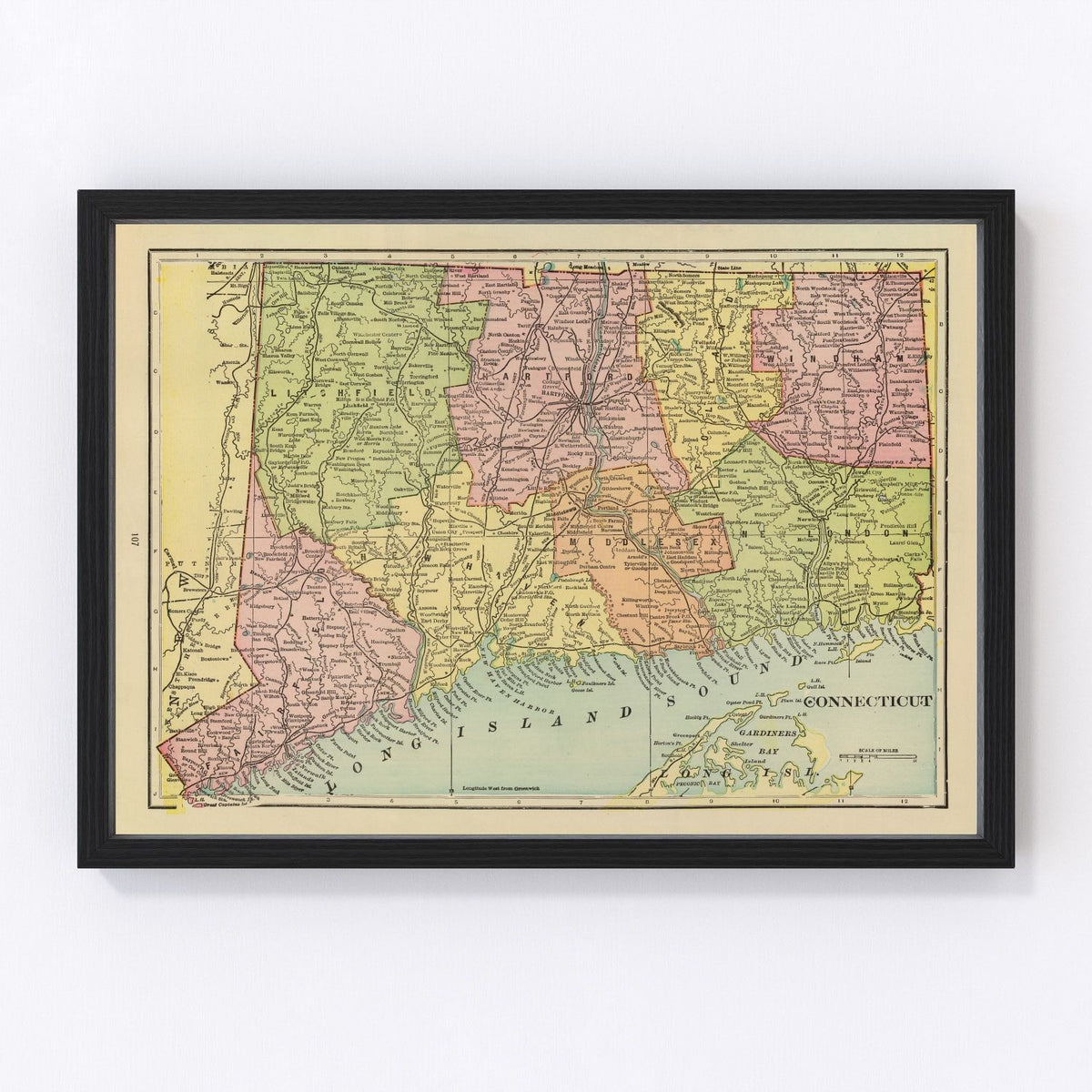 Connecticut Vintage Map 1909