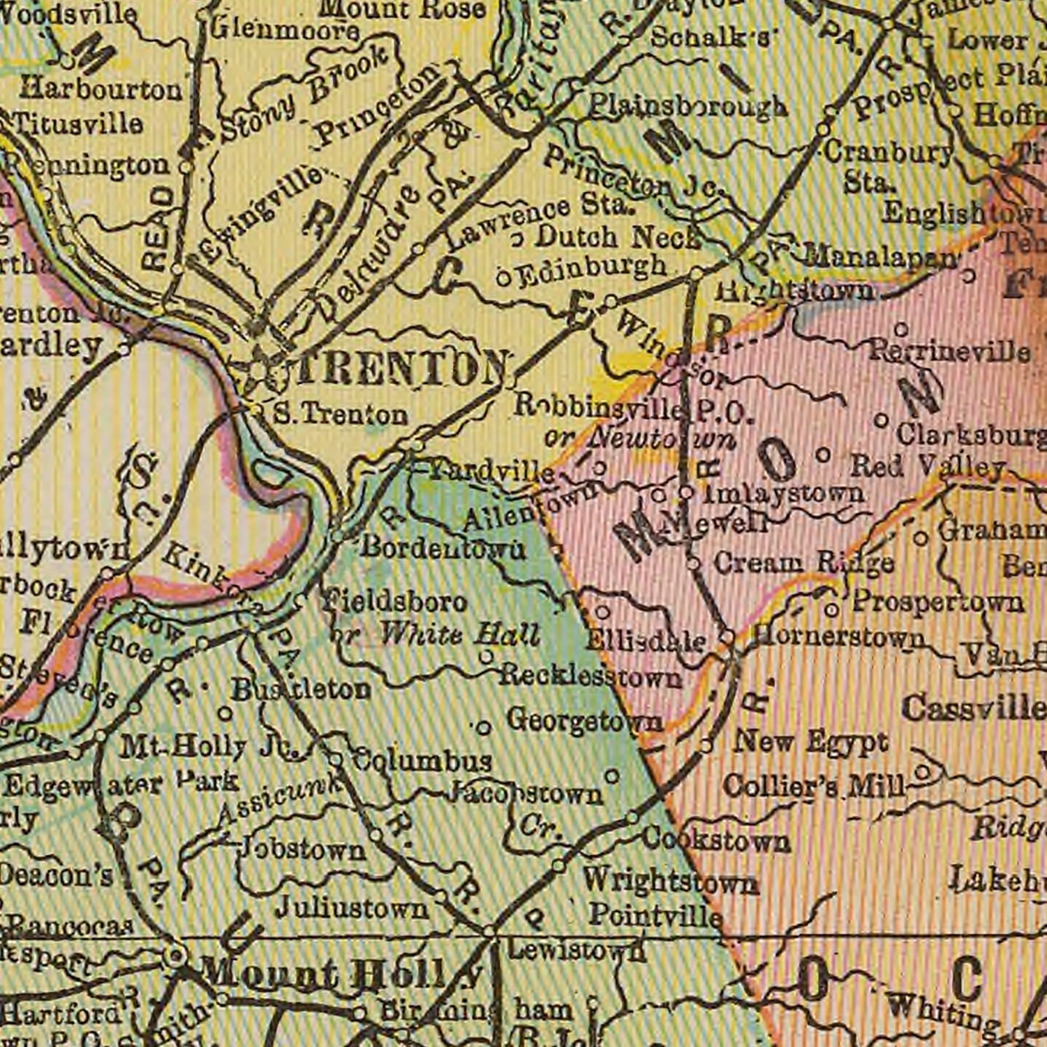 Restored historic details from the 1909 state map of New Jersey, New Jersey
