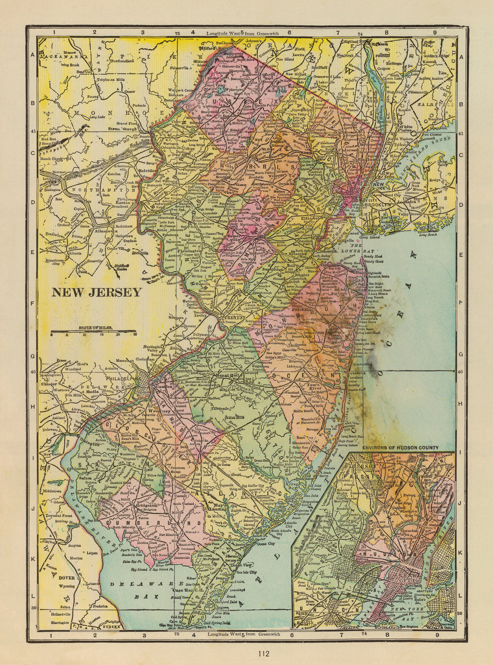 Vintage Map of New Jersey 1909 print style example