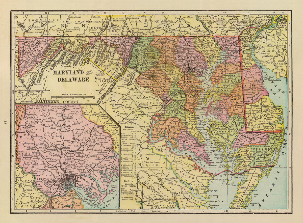 Preview of Vintage Map of Maryland & Delaware 1909