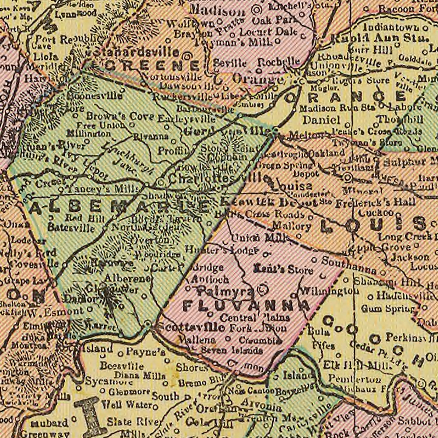 Restored historic details from the 1909 state map of Virginia, Virginia