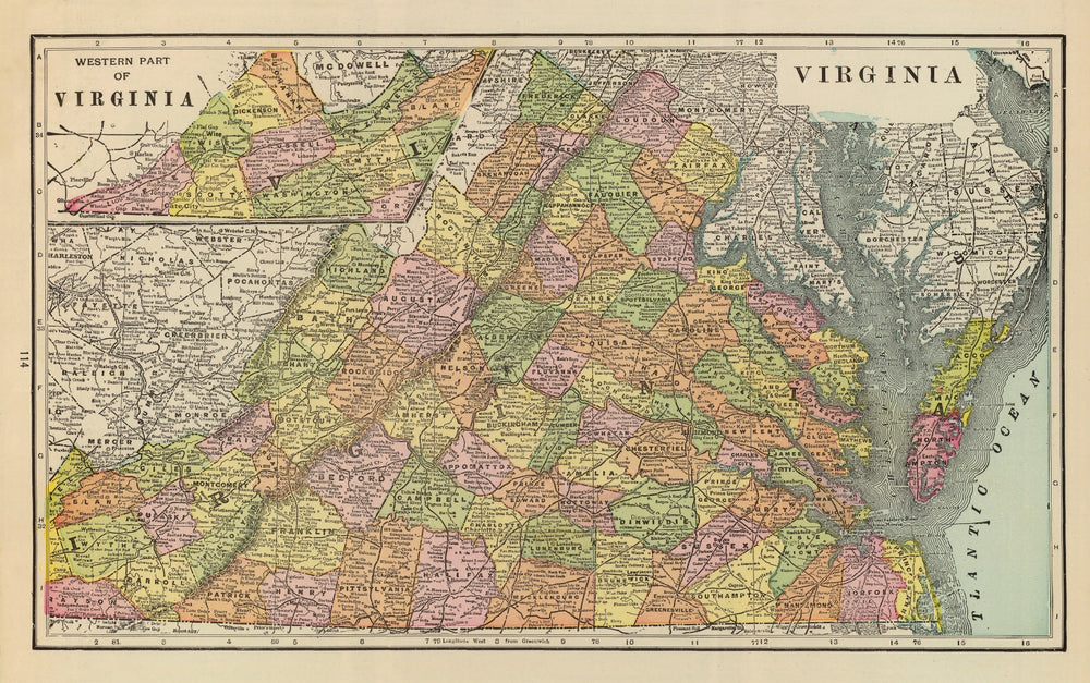 Vintage Map of Virginia 1909 print style example