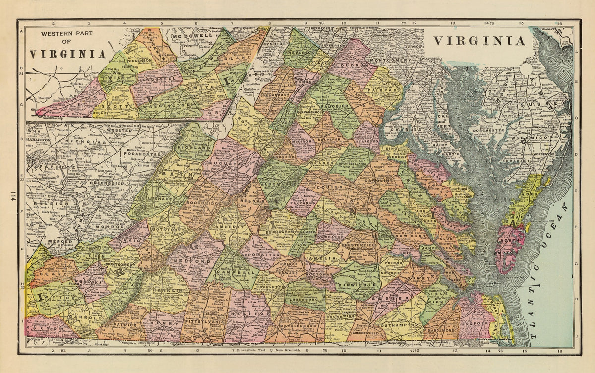 Preview of Vintage Map of Virginia 1909