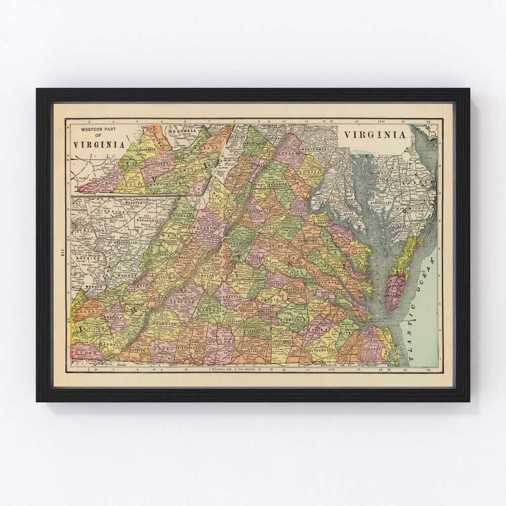 Virginia Vintage Map 1909