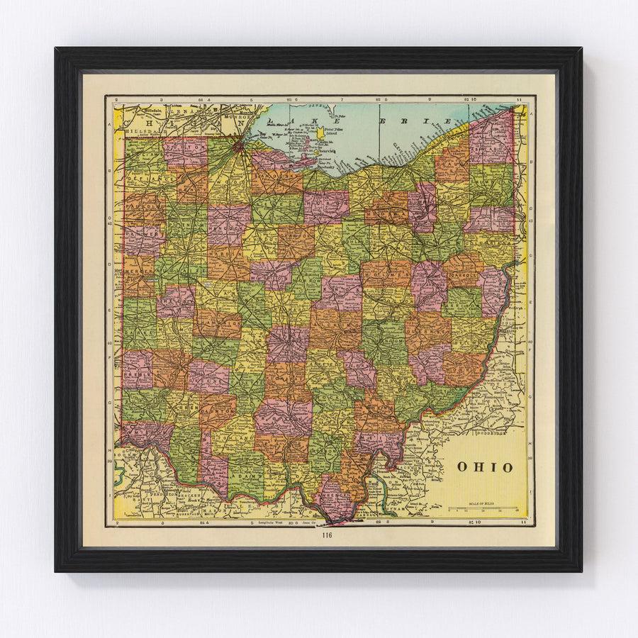 Ohio Vintage Map 1909