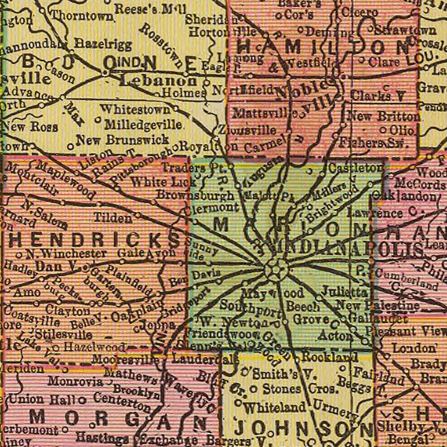 Restored historic details from the 1909 state map of Indiana, Indiana