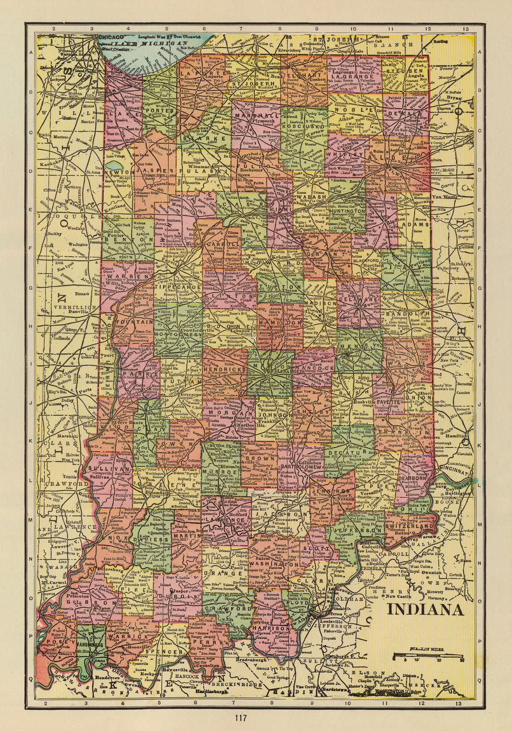 Vintage Map of Indiana 1909 print style example