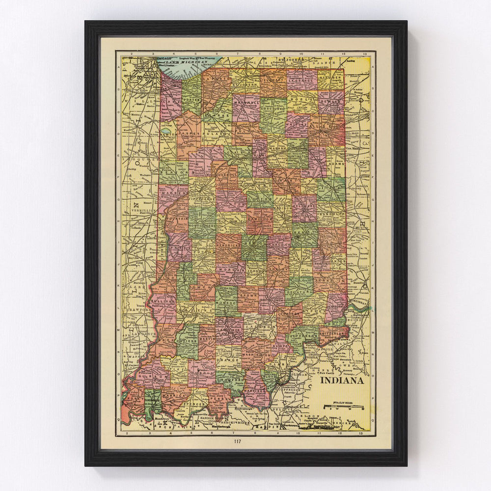 Indiana Vintage Map 1909