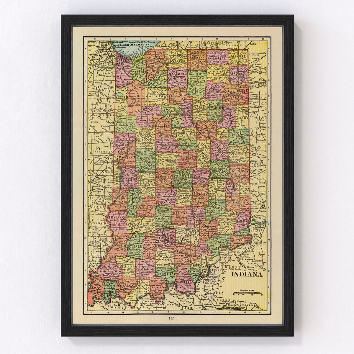 Indiana Vintage Map 1909