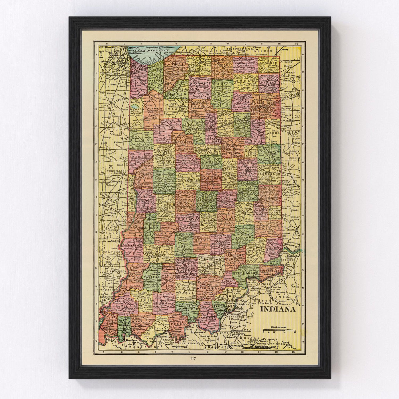 Indiana Vintage Map 1909