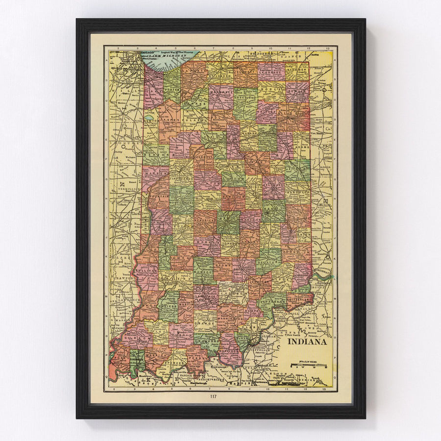 Vintage Map of Indiana 1909