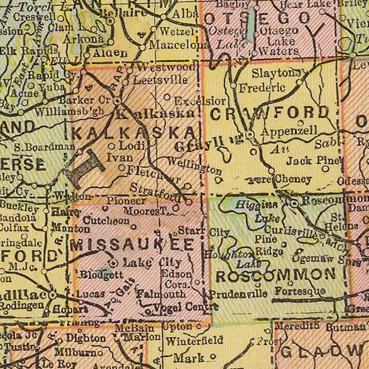 Restored historic details from the 1909 state map of Michigan, Michigan