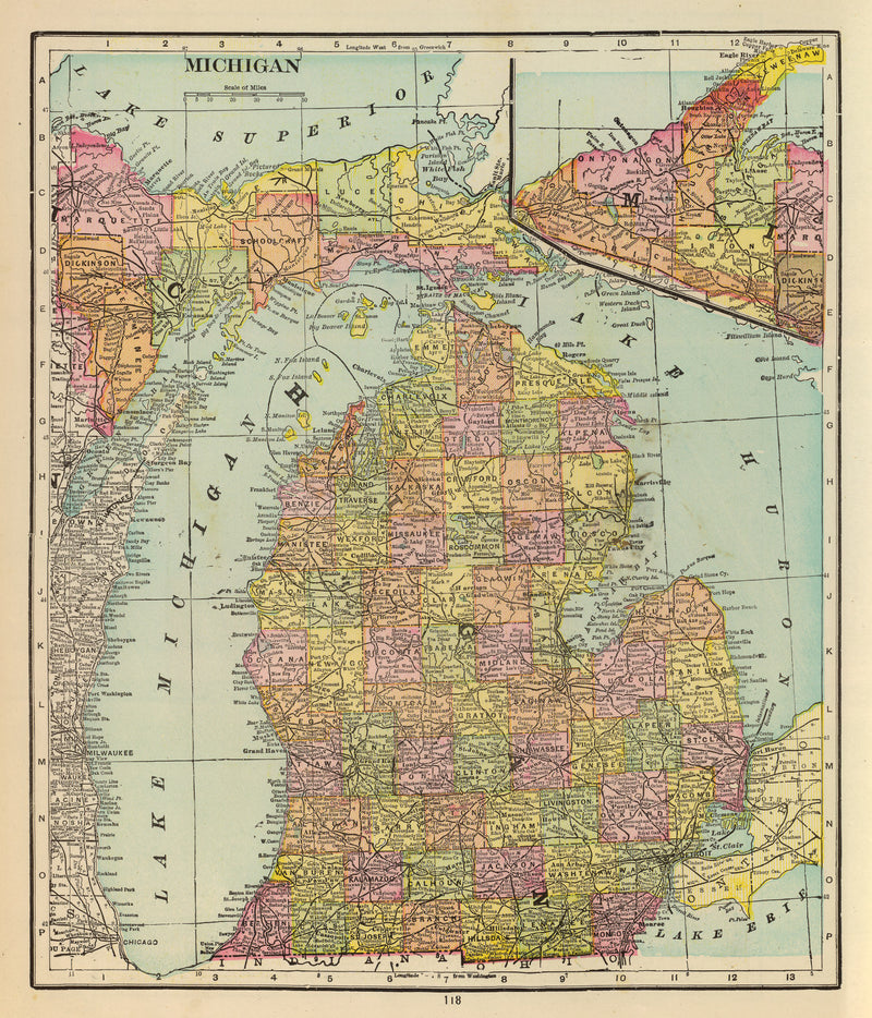 Size comparison using Vintage Map of Michigan 1909