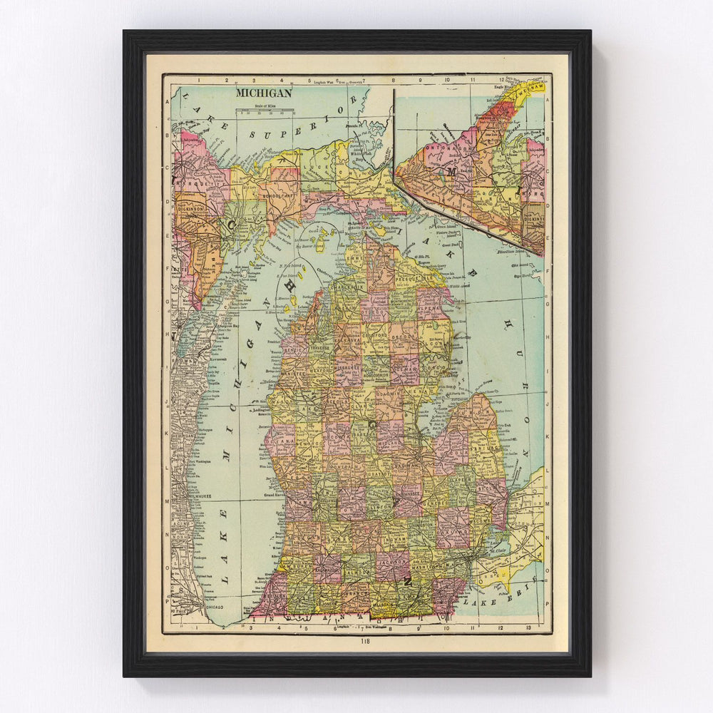 Michigan Vintage Map 1909