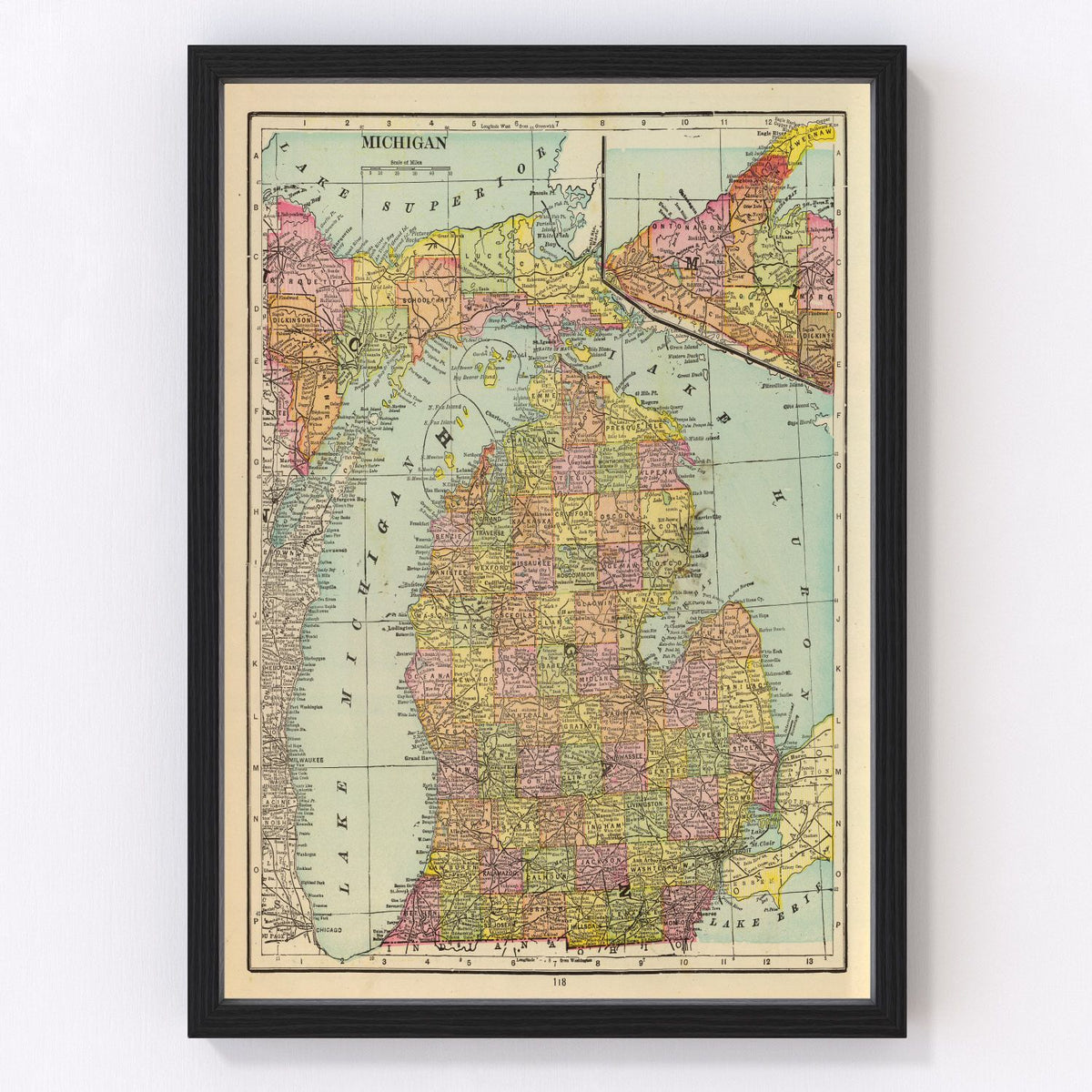Michigan Vintage Map 1909
