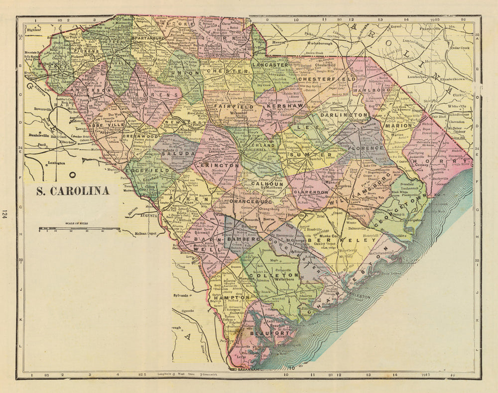Vintage Map of South Carolina 1909 print style example