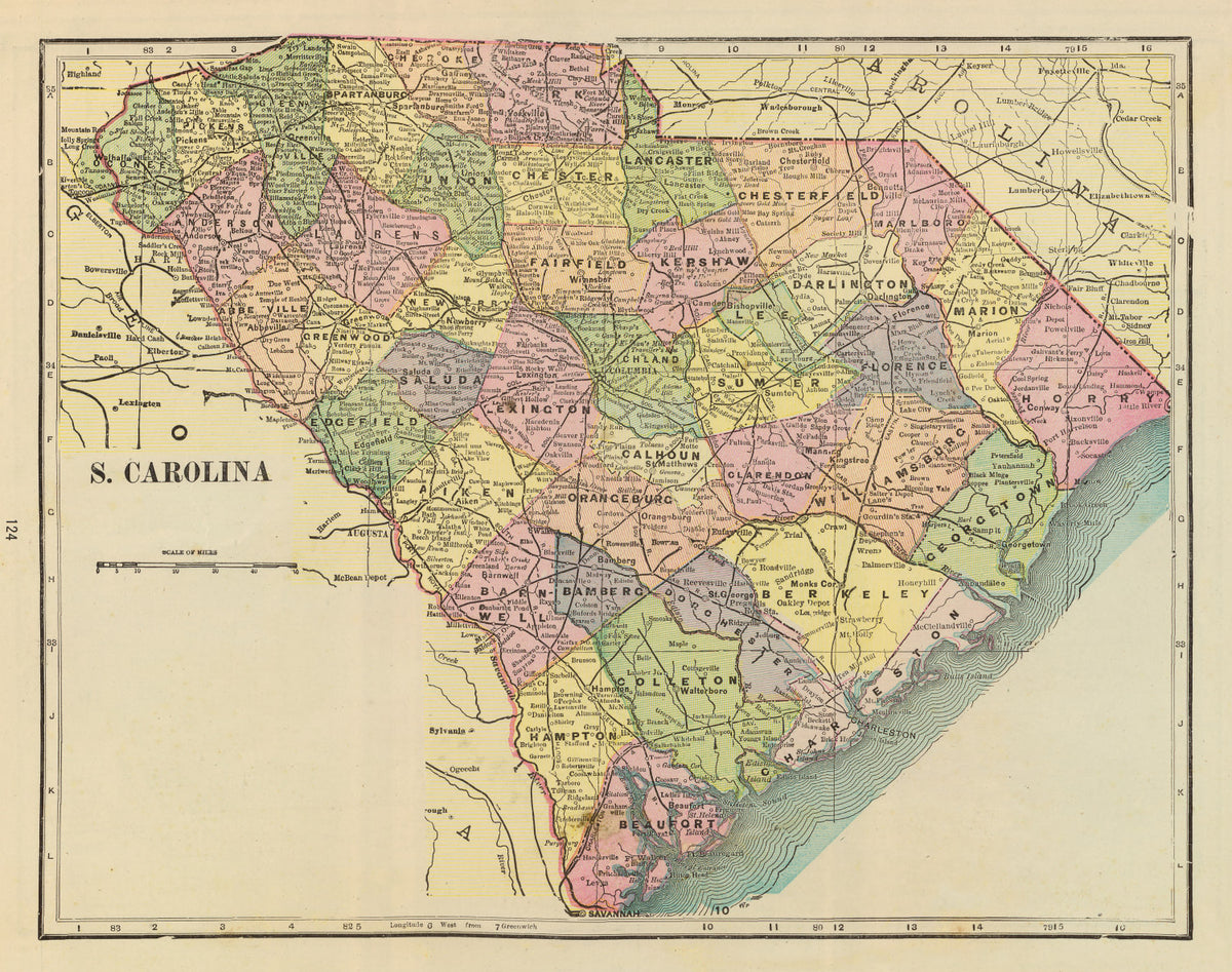 Preview of Vintage Map of South Carolina 1909