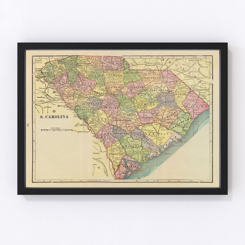 South Carolina Vintage Map 1909