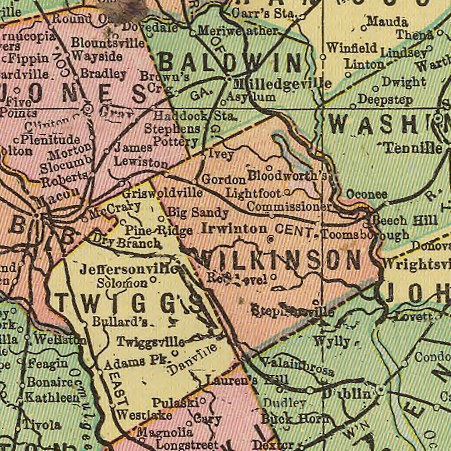 Restored historic details from the 1909 state map of Georgia, Georgia