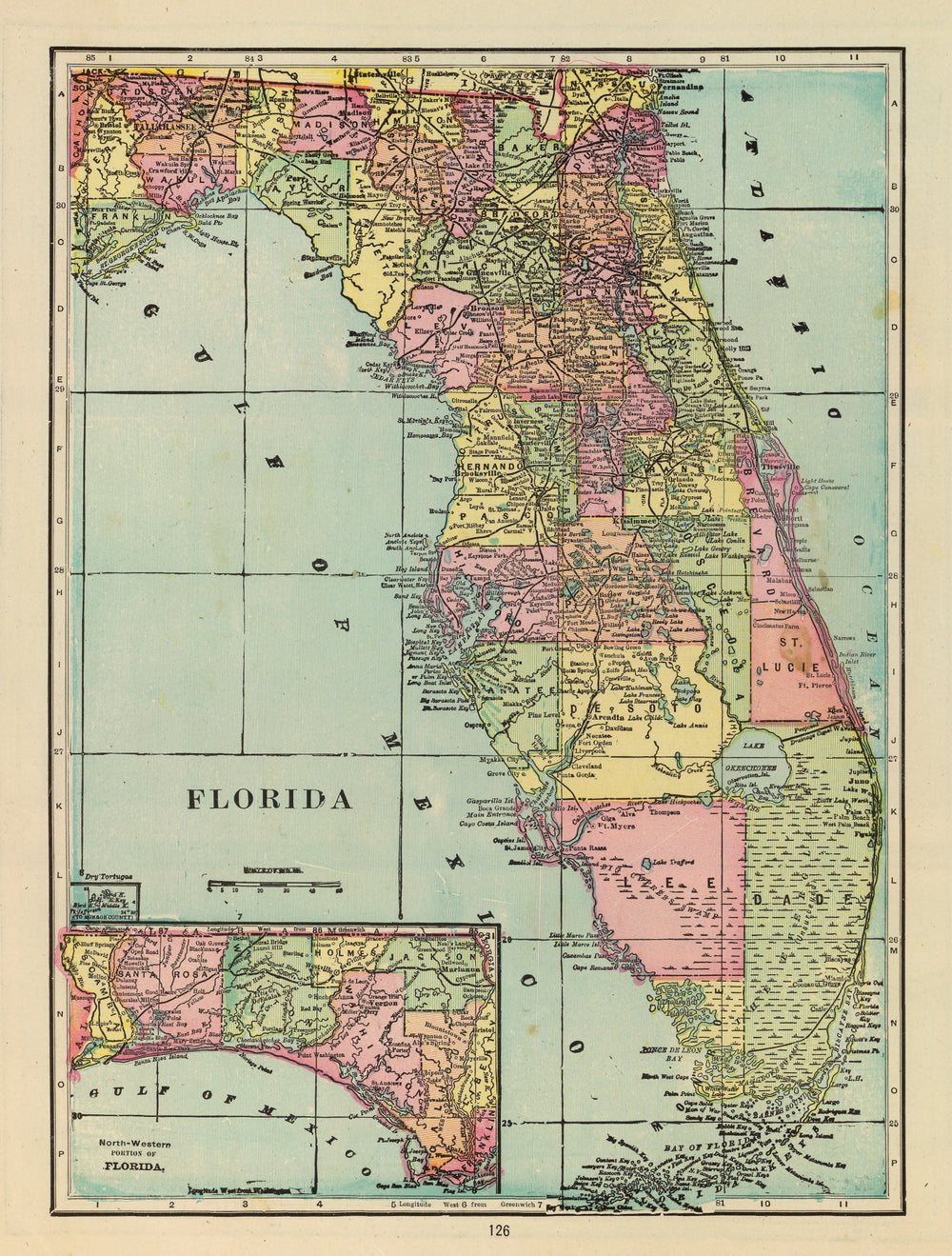 Vintage Map of Florida 1909 print style example
