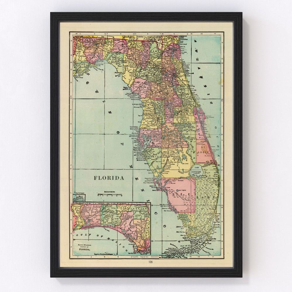 Florida Vintage Map 1909