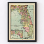 Florida Vintage Map 1909