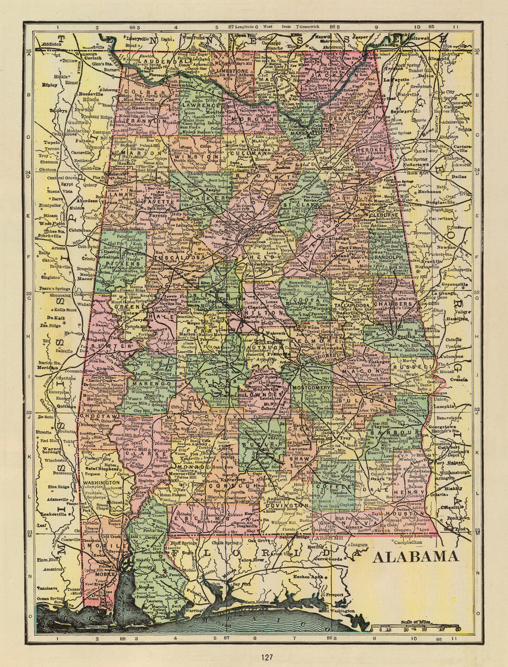 Vintage Map of Alabama 1909 print style example