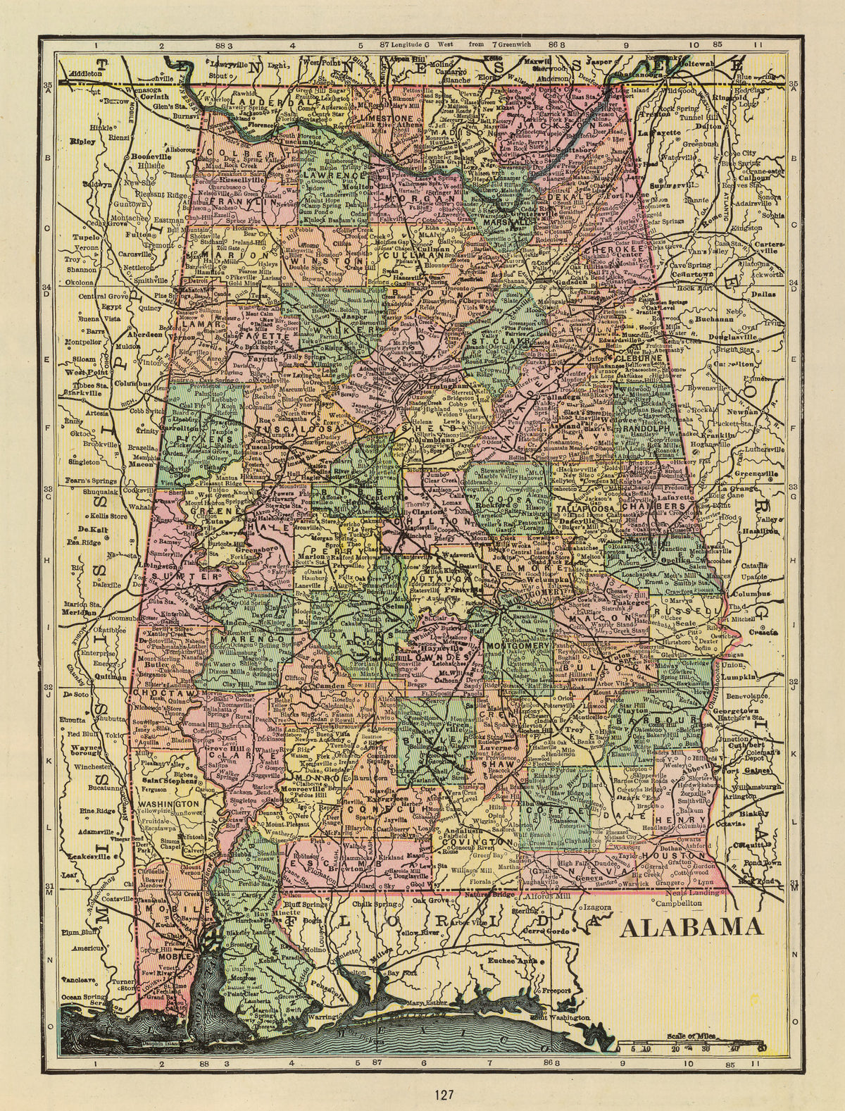 Preview of Vintage Map of Alabama 1909