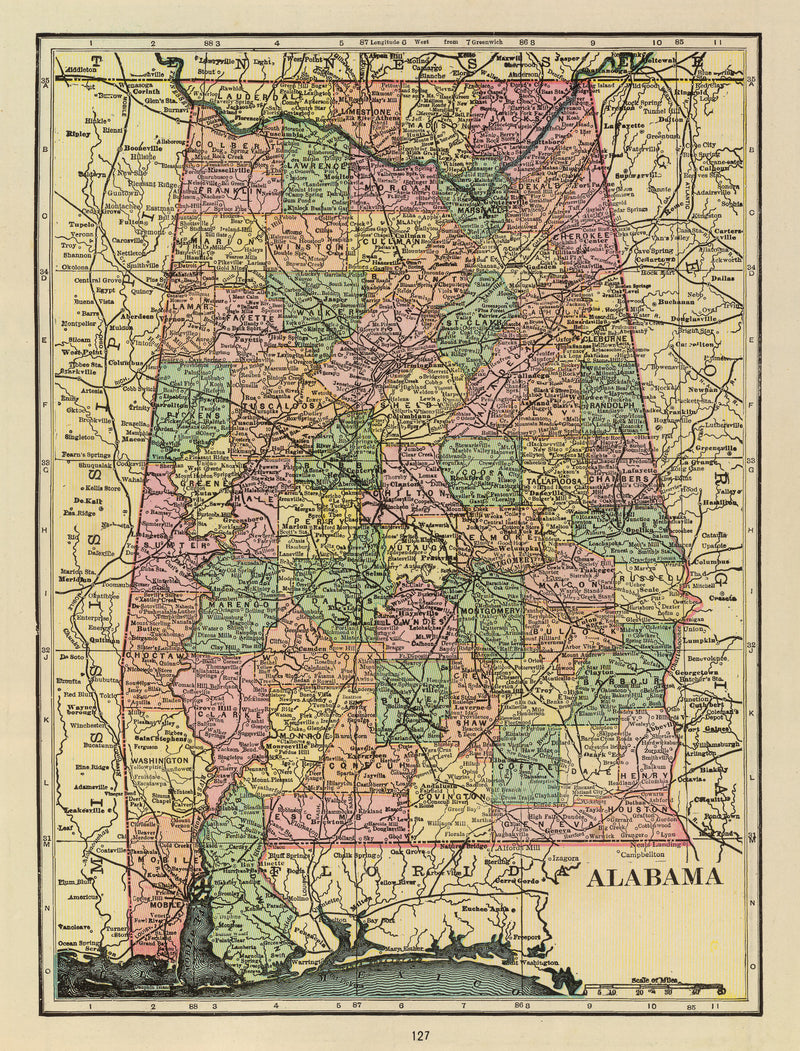 Size comparison using Vintage Map of Alabama 1909