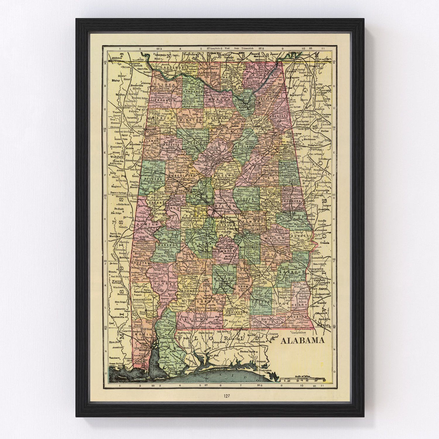 Alabama Vintage Map 1909
