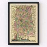 Alabama Vintage Map 1909