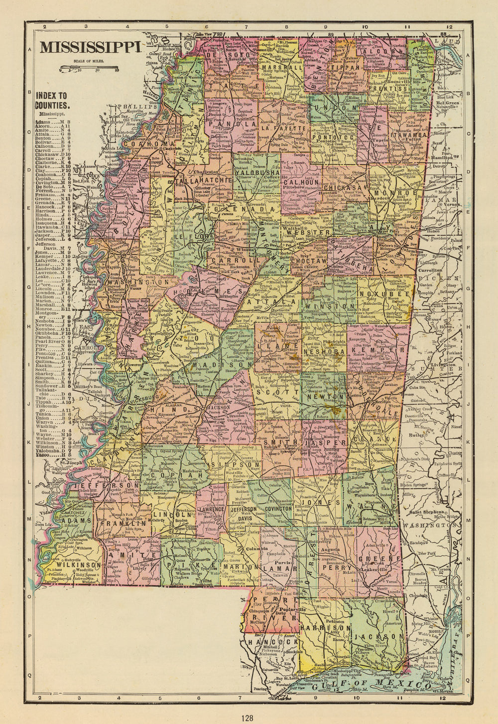 Vintage Map of Mississippi 1909 print style example