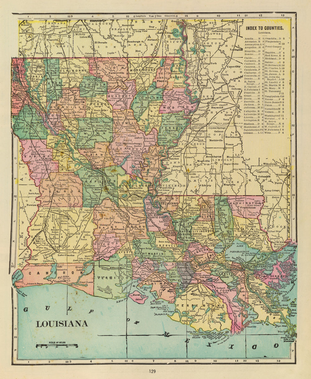 Vintage Map of Louisiana 1909 print style example