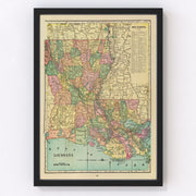 Louisiana Vintage Map 1909