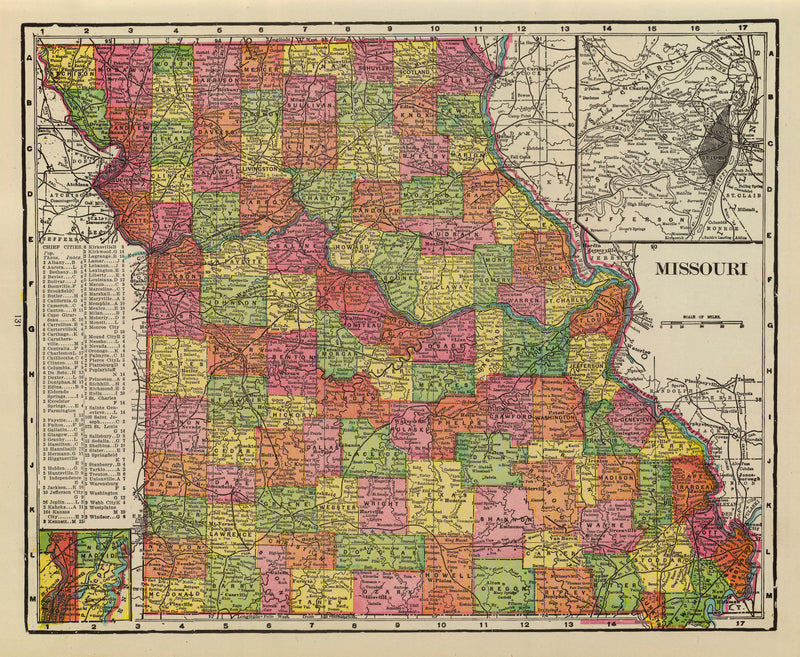 Size comparison using Vintage Map of Missouri 1909