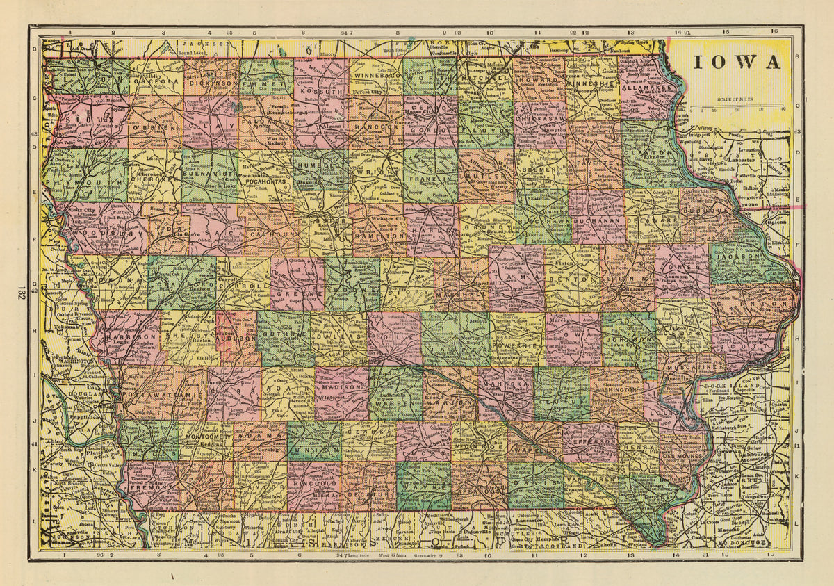 Preview of Vintage Map of Iowa 1909