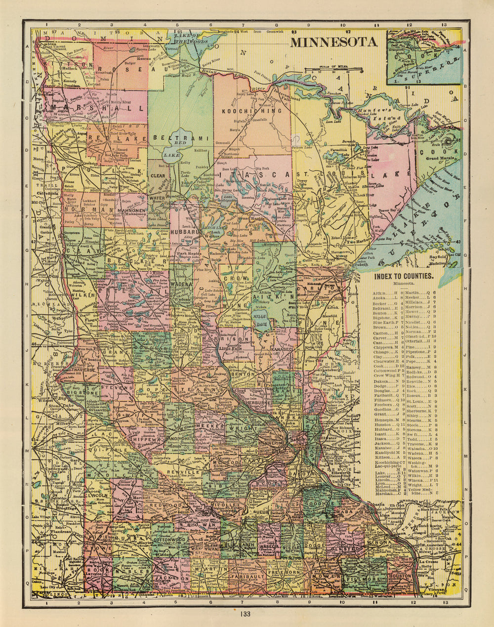 Vintage Map of Minnesota 1909 print style example