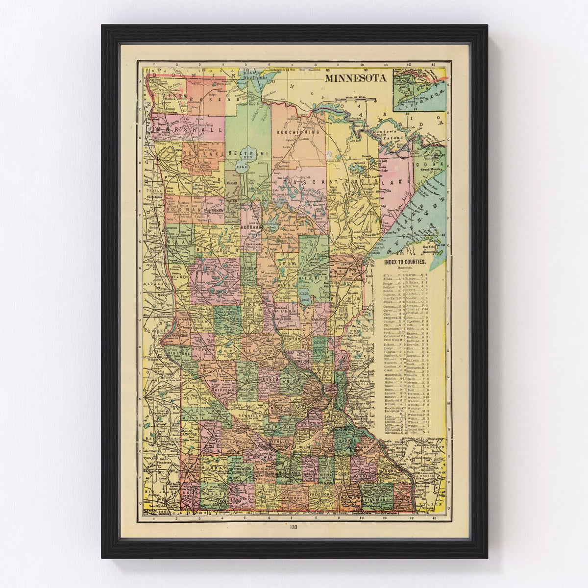 Minnesota Vintage Map 1909