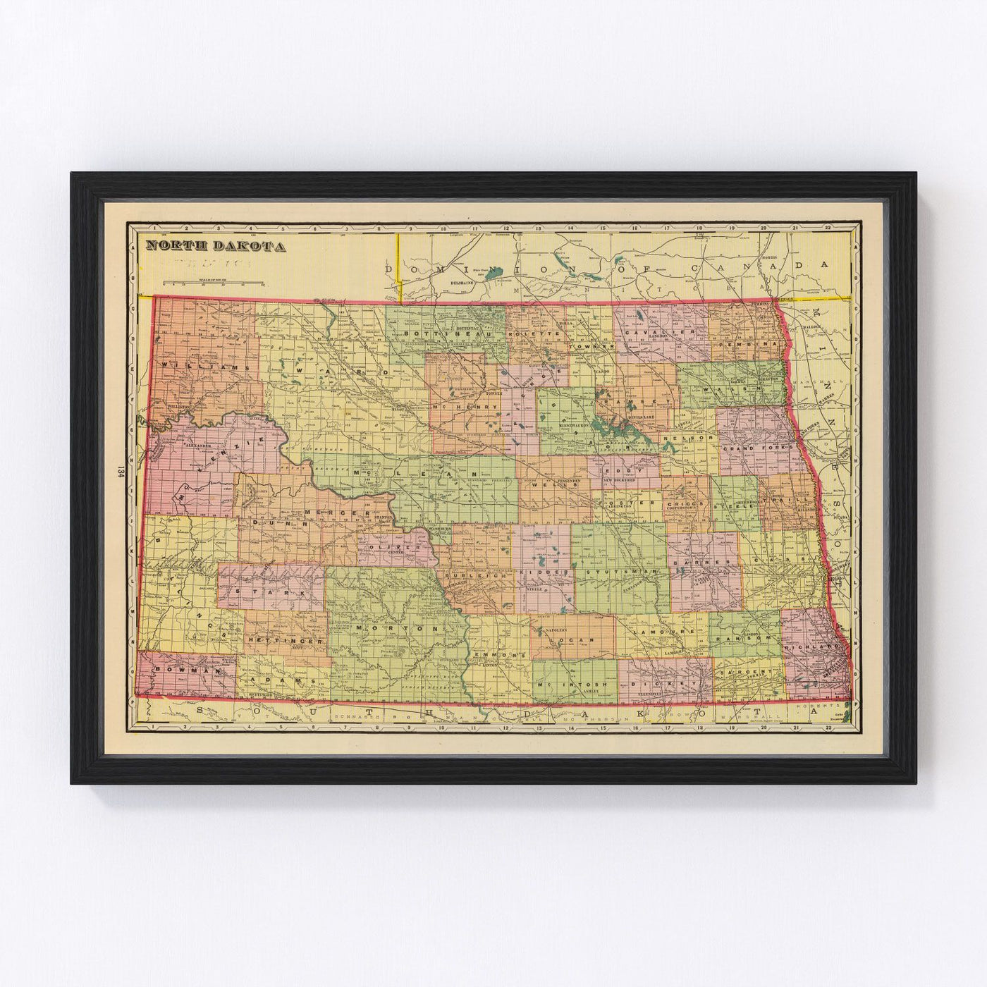 North Dakota Vintage Map 1909