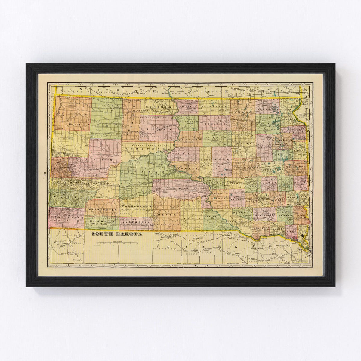 South Dakota Vintage Map 1909