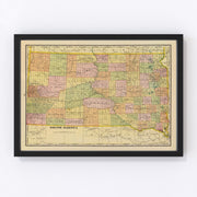 South Dakota Vintage Map 1909