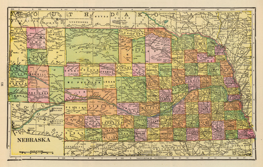 Vintage Map of Nebraska 1909 print style example