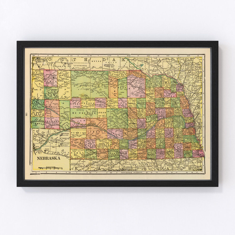 Nebraska Vintage Map 1909